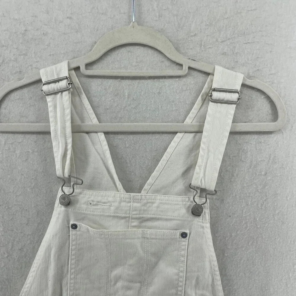 Gap 1969 Short Women's S Cream White Denim Bib Adjustable Strap Stretch Shortall - Picture 5 of 9